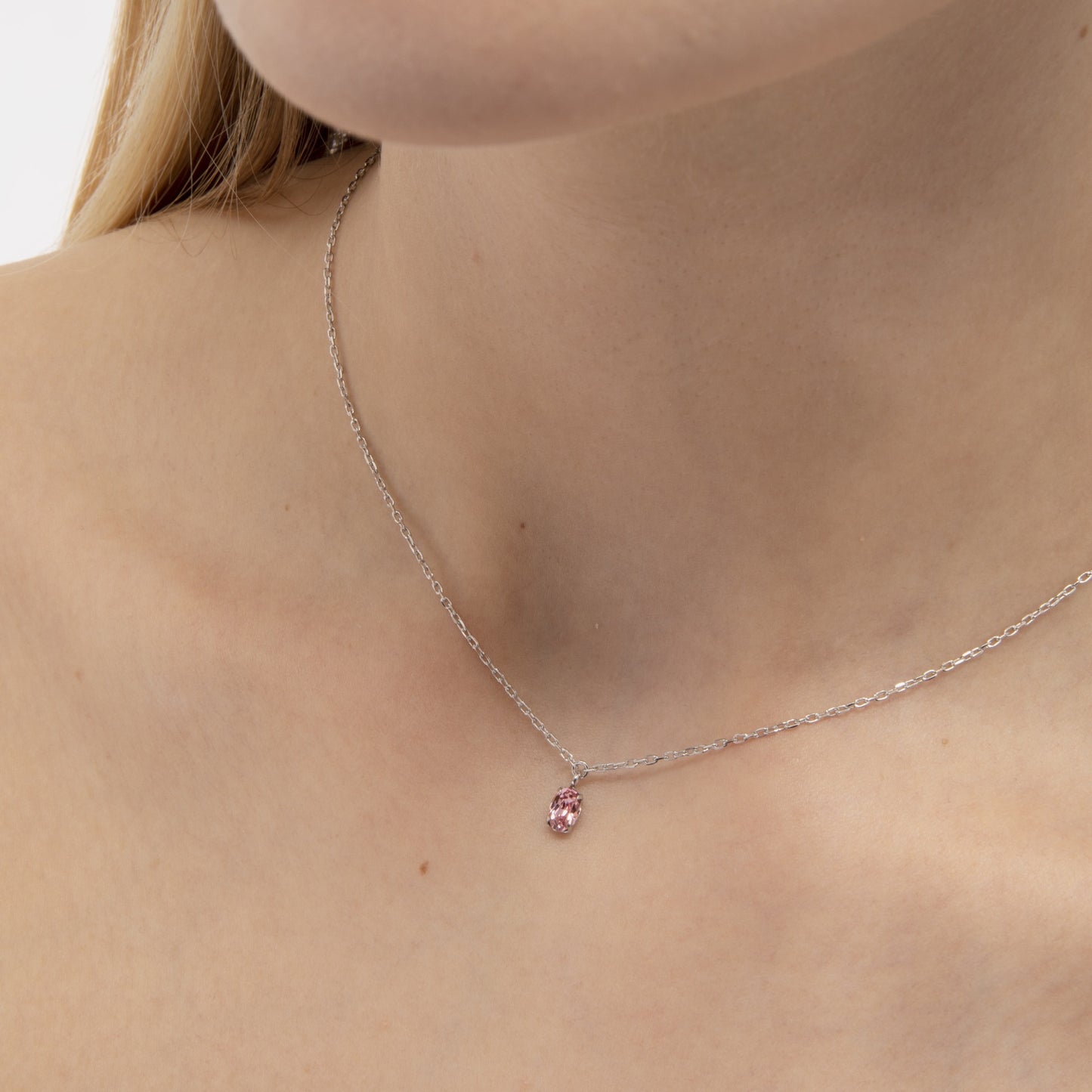 Collar corto Gemma oval cristal en Plata baño rodio