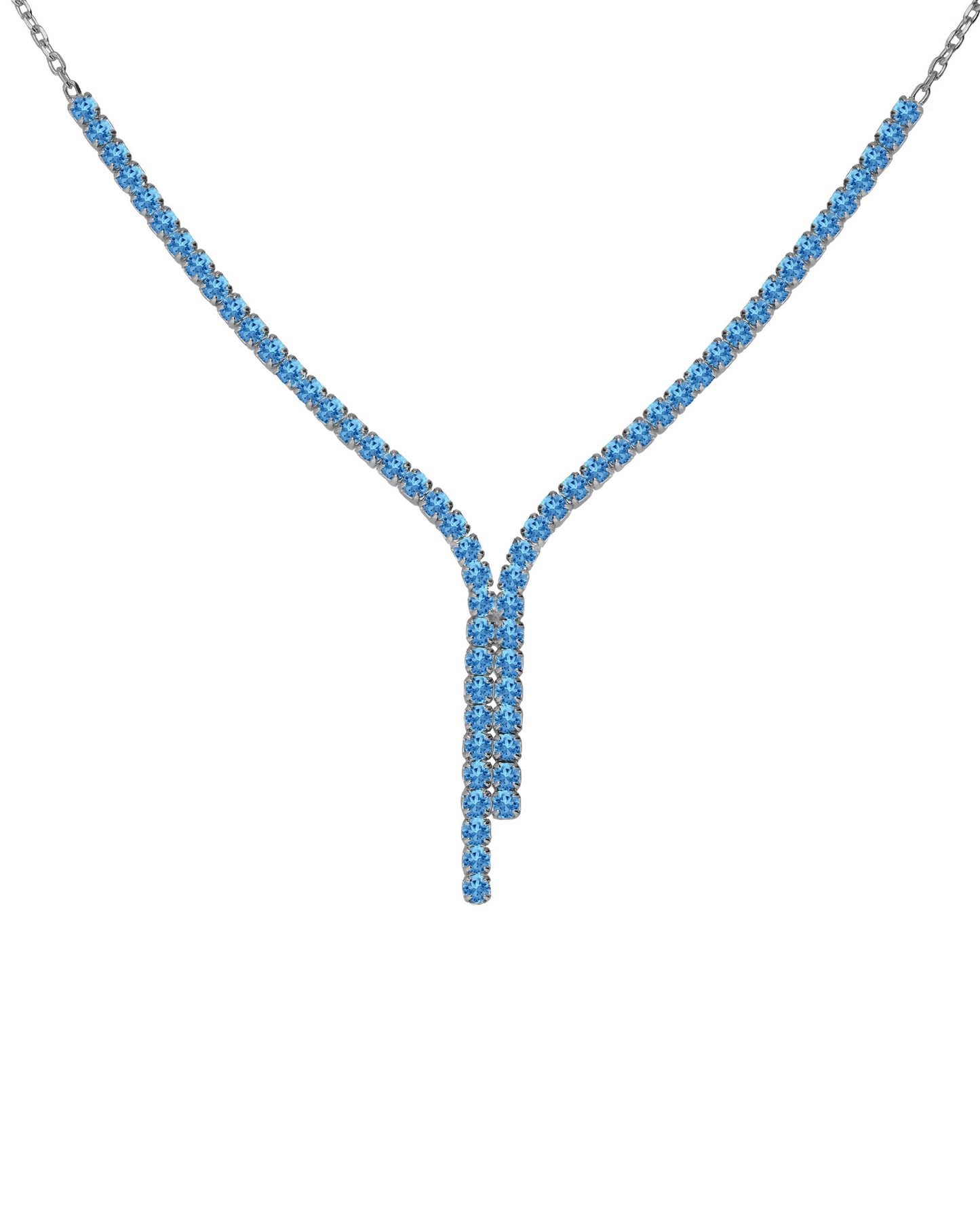 Collar largo Eau con cristales riviere azul en Plata baño Rodio