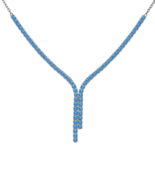 Collar largo Eau con cristales riviere azul en Plata baño Rodio