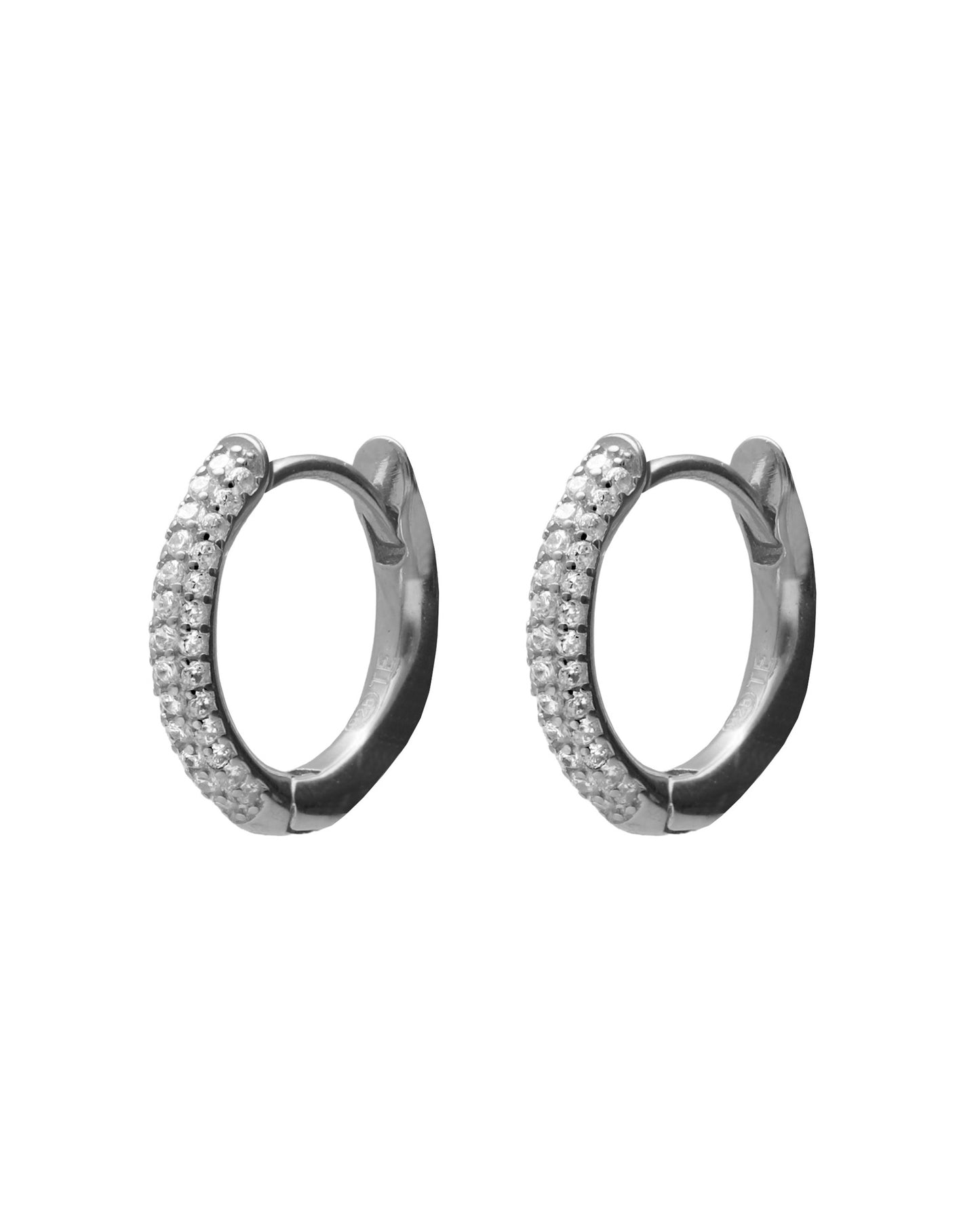 Pendientes aro 1,5cm click Lux con circonita blanca en Plata