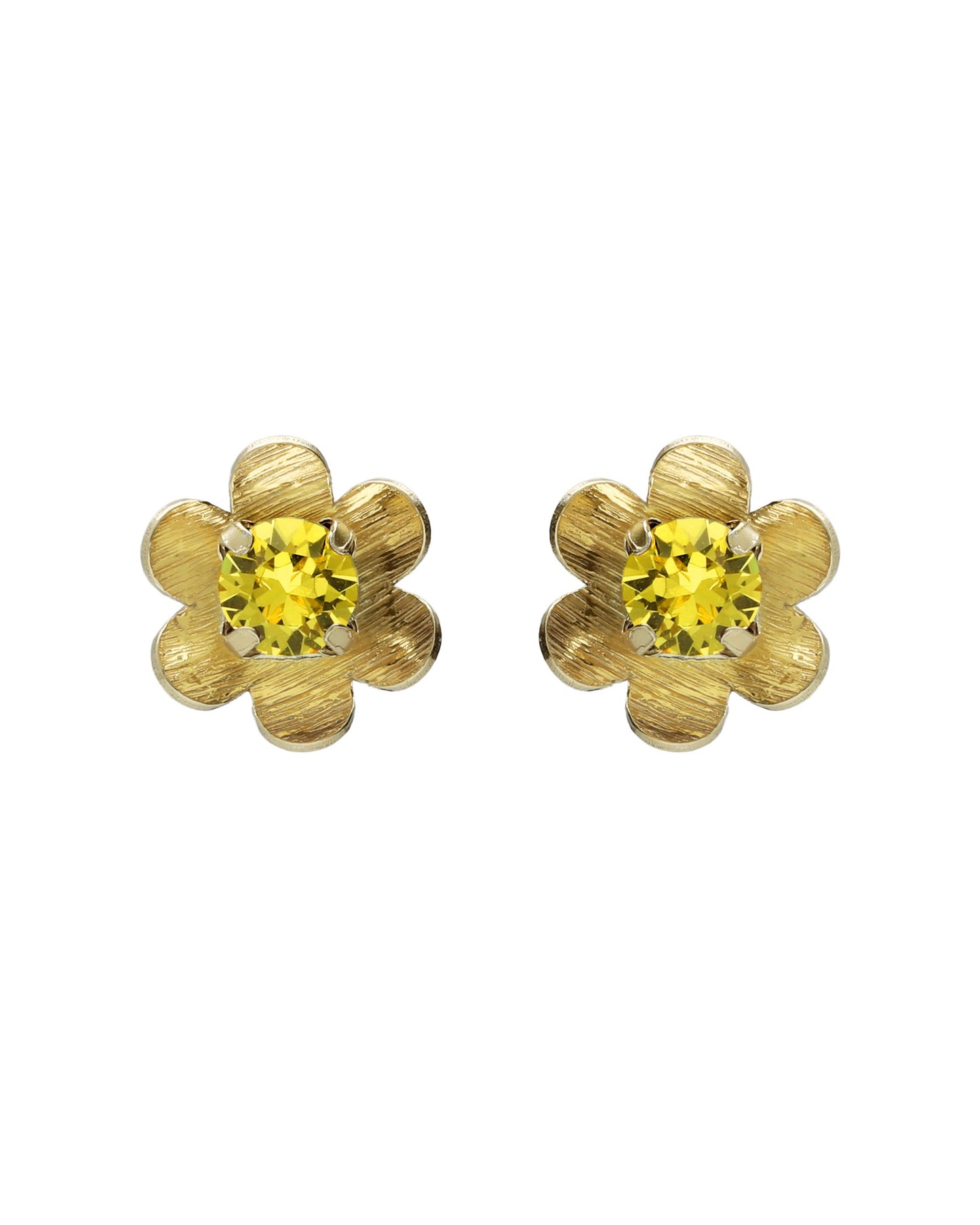 Pendientes botón Fleur flor con cristal en Plata baño Oro