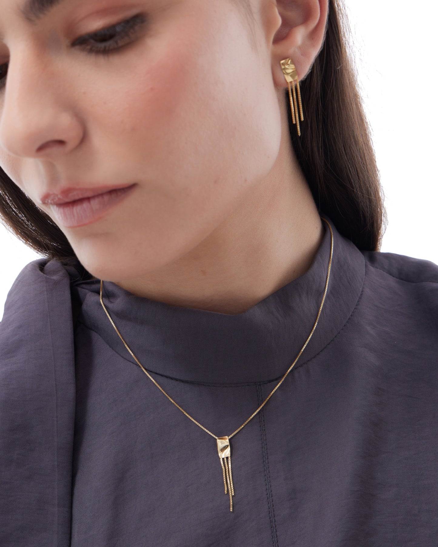 Collar largo Avenue rectángulo textura cadena en Plata