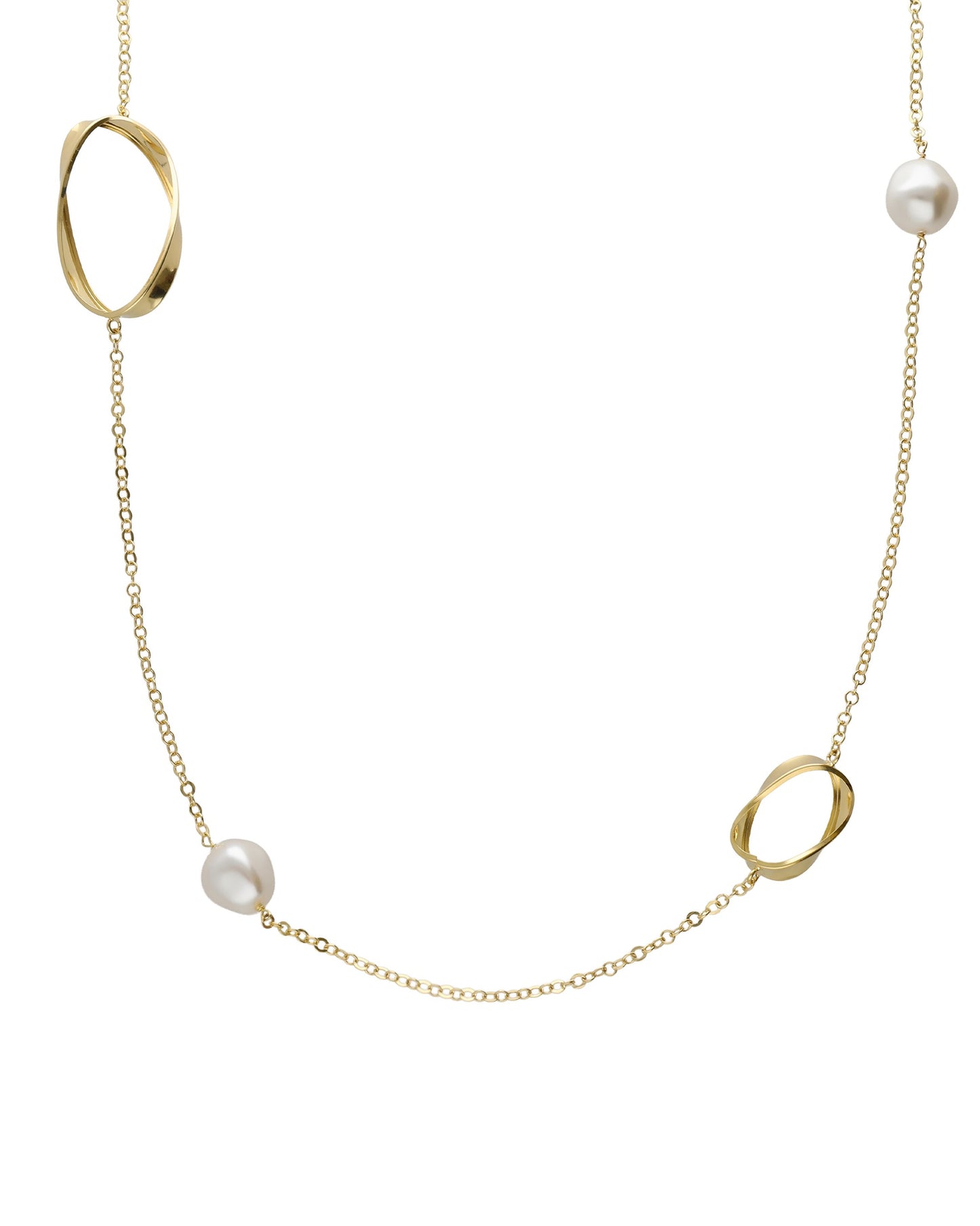 Collar largo 95cm espiral Sera con perla barroca en Plata baño Oro