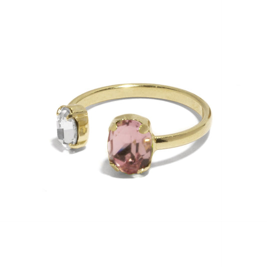 Anillo ajustable Gemma oval cristal en Plata baño Oro