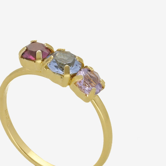 Anillo ajustable Velvet cristal multicolor en Plata