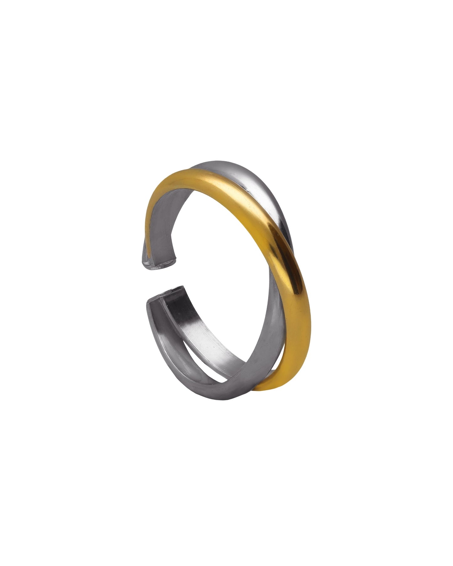 Anillo ajustable bicolor cruzado Nivola en Plata baño Oro y Rodio