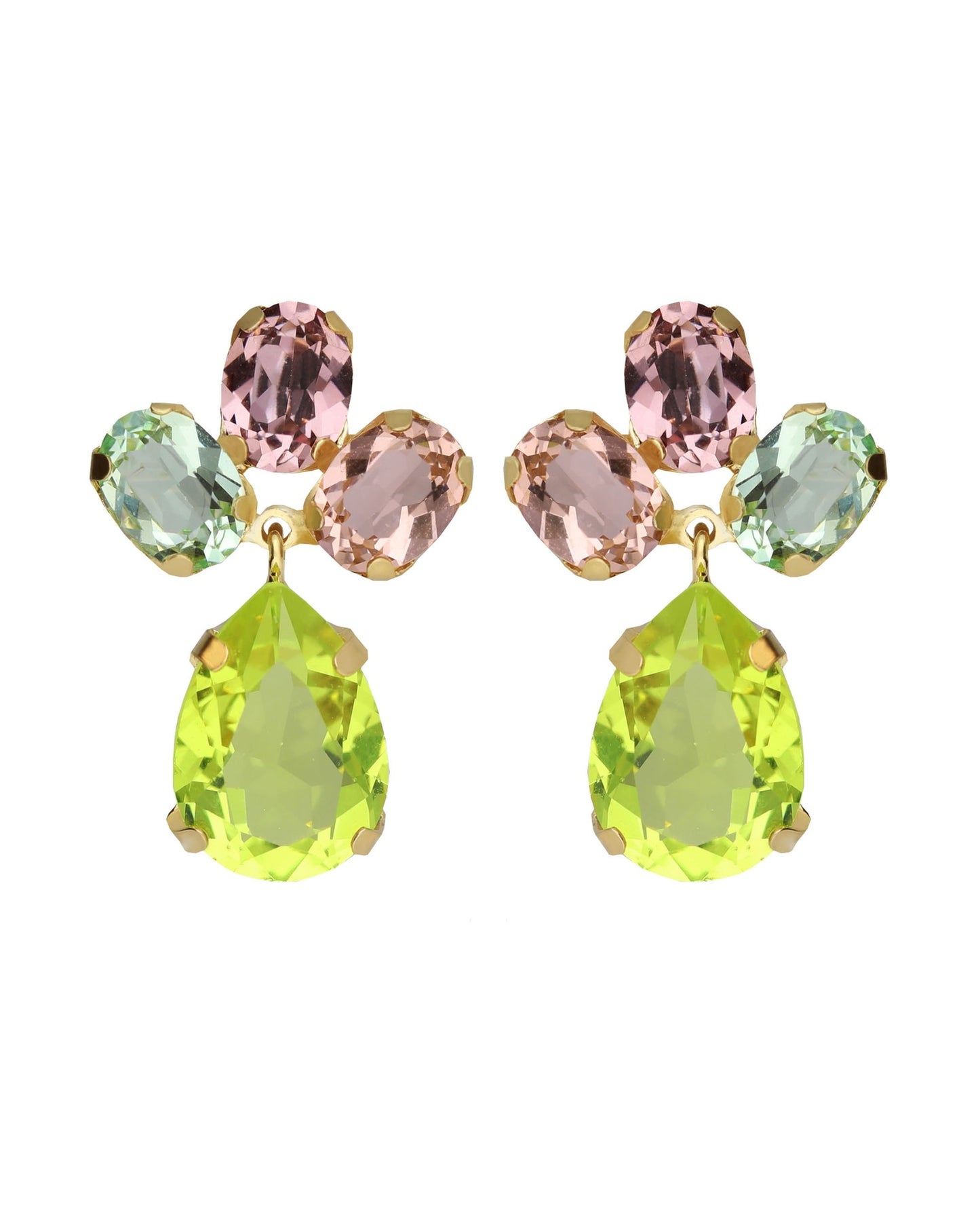 Pendientes largos flor Amalfi con cristal en Plata baño Oro