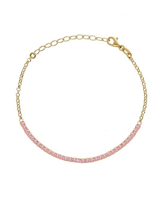 Pulsera Eau con cristales riviere rosa en Plata baño Oro