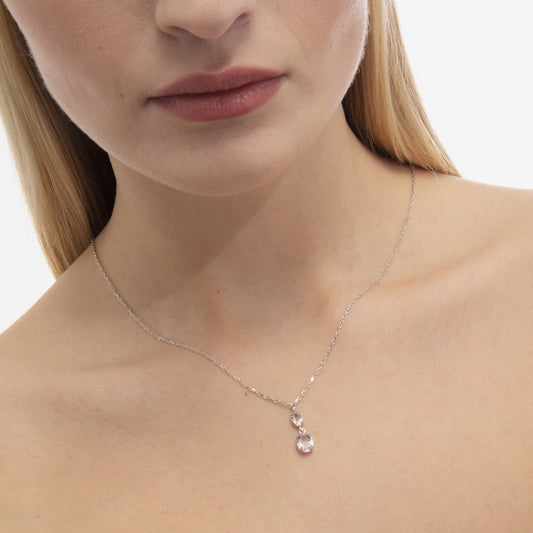 Collar corto Gemma oval cristal en Plata baño rodio