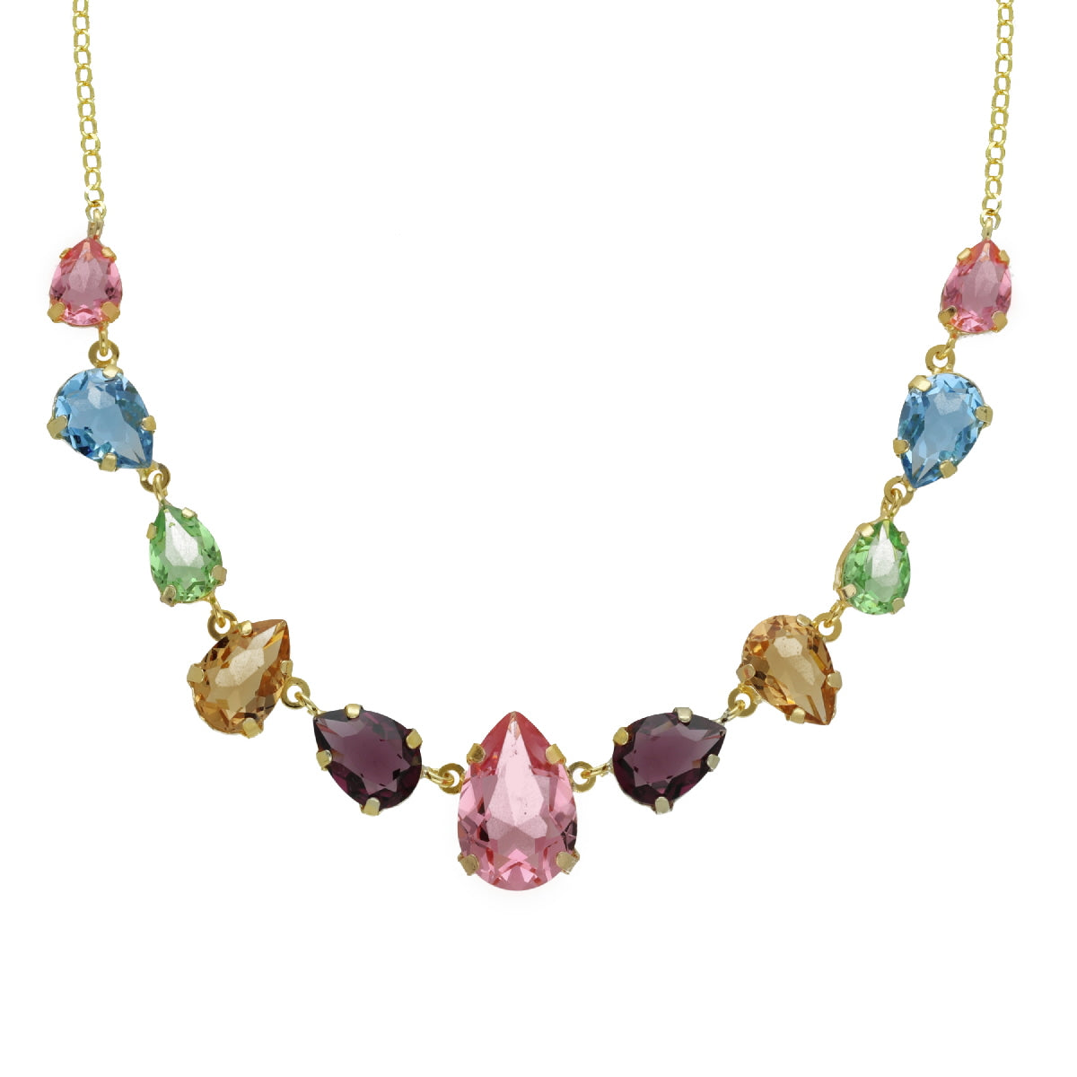 Collar corto Magnolia lágrima cristal en Plata baño Oro