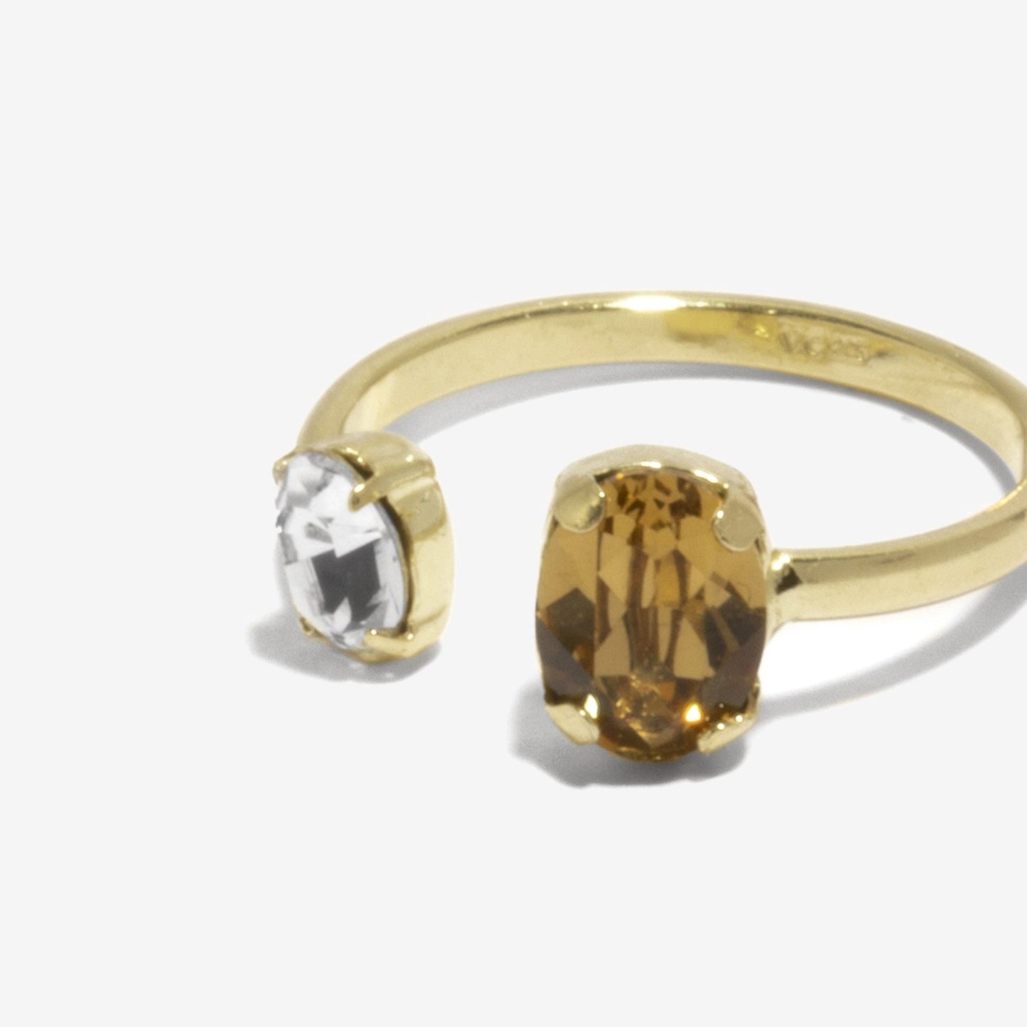 Anillo ajustable Gemma oval cristal en Plata baño Oro