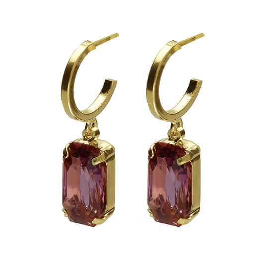 Pendientes aro Inspire rectángulo cristal en Plata baño Oro