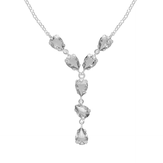 Collar corto Magnolia lágrima cristal blanco en Plata baño rodio
