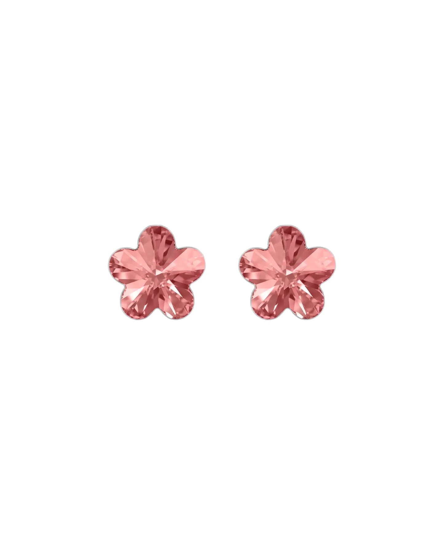 Pendientes botón Fantasy flor cristal en Plata baño rodio
