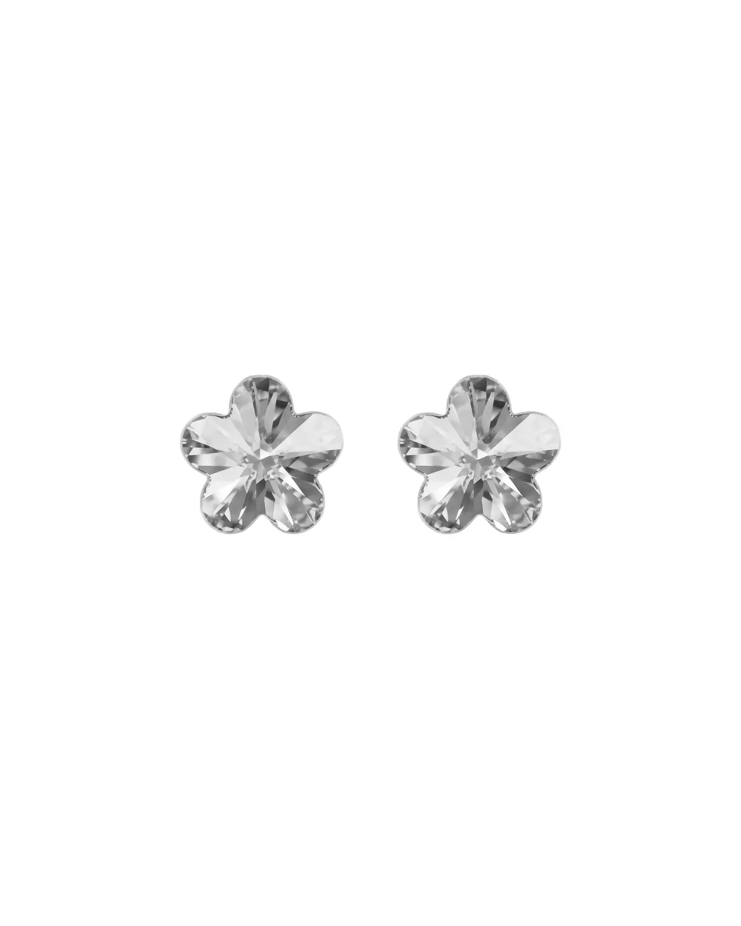 Pendientes botón Fantasy flor cristal en Plata baño rodio