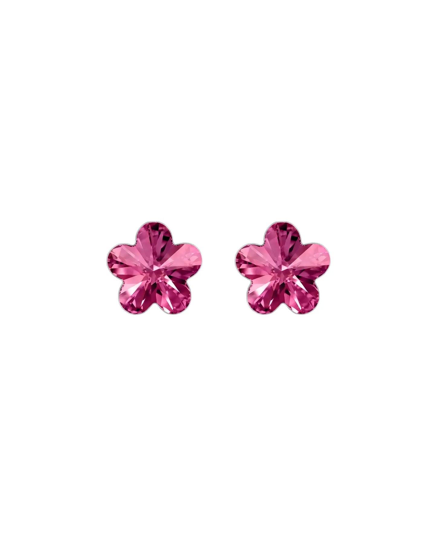 Pendientes botón Fantasy flor cristal en Plata baño rodio