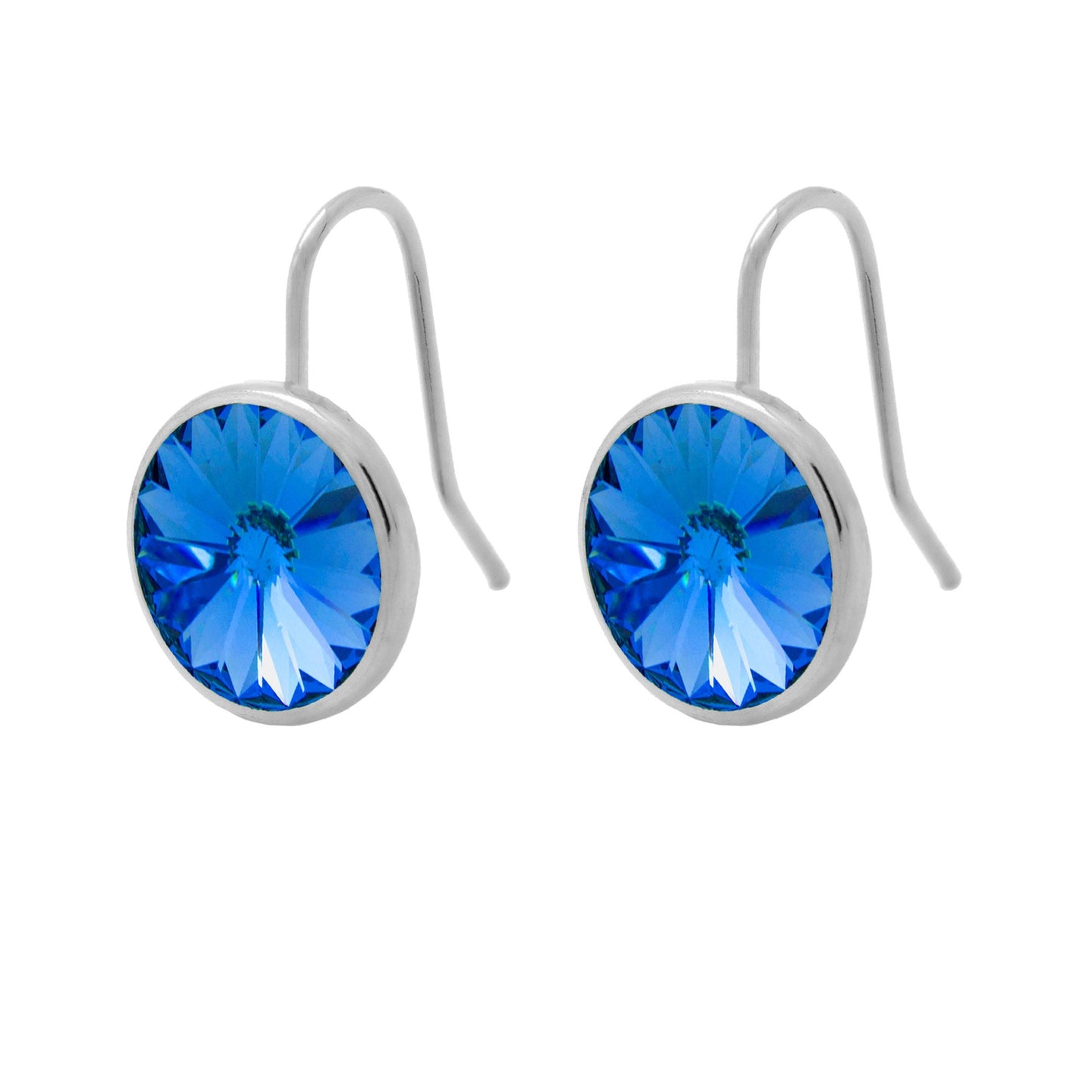 Pendientes cortos Basic Pendientes gancho cortos 15mm círculo cristal en Plata baño rodio