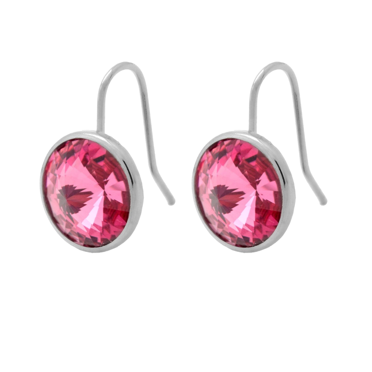 Pendientes cortos Basic Pendientes gancho cortos 15mm círculo cristal en Plata baño rodio