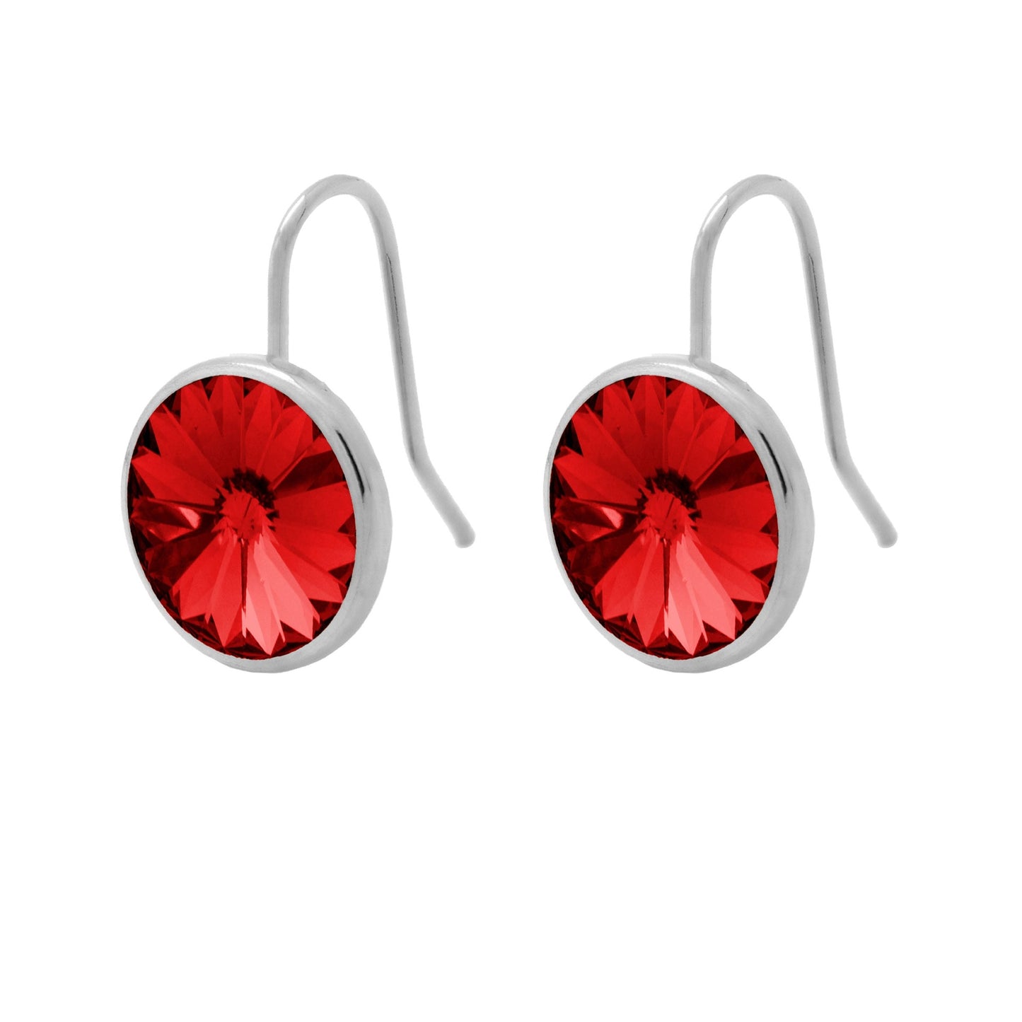Pendientes cortos Basic Pendientes gancho cortos 15mm círculo cristal en Plata baño rodio