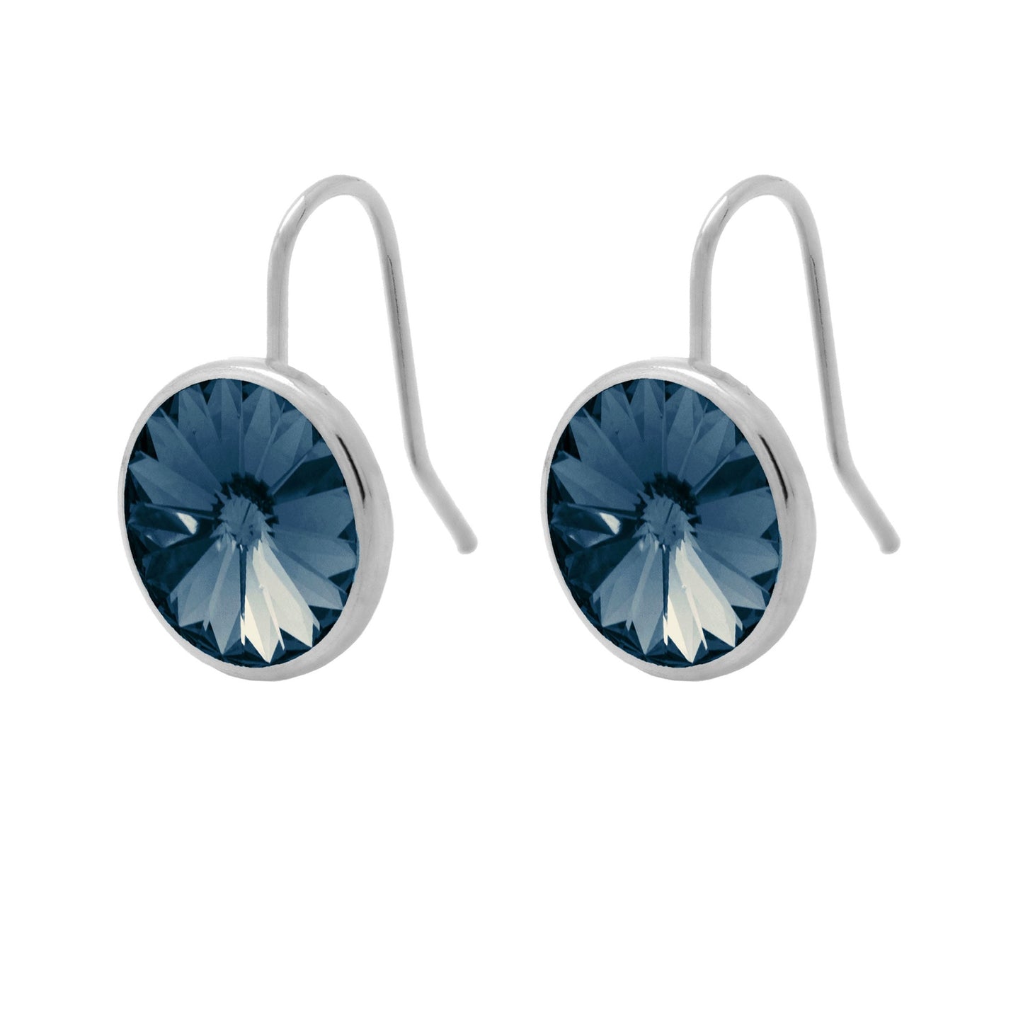 Pendientes cortos Basic Pendientes gancho cortos 15mm círculo cristal en Plata baño rodio