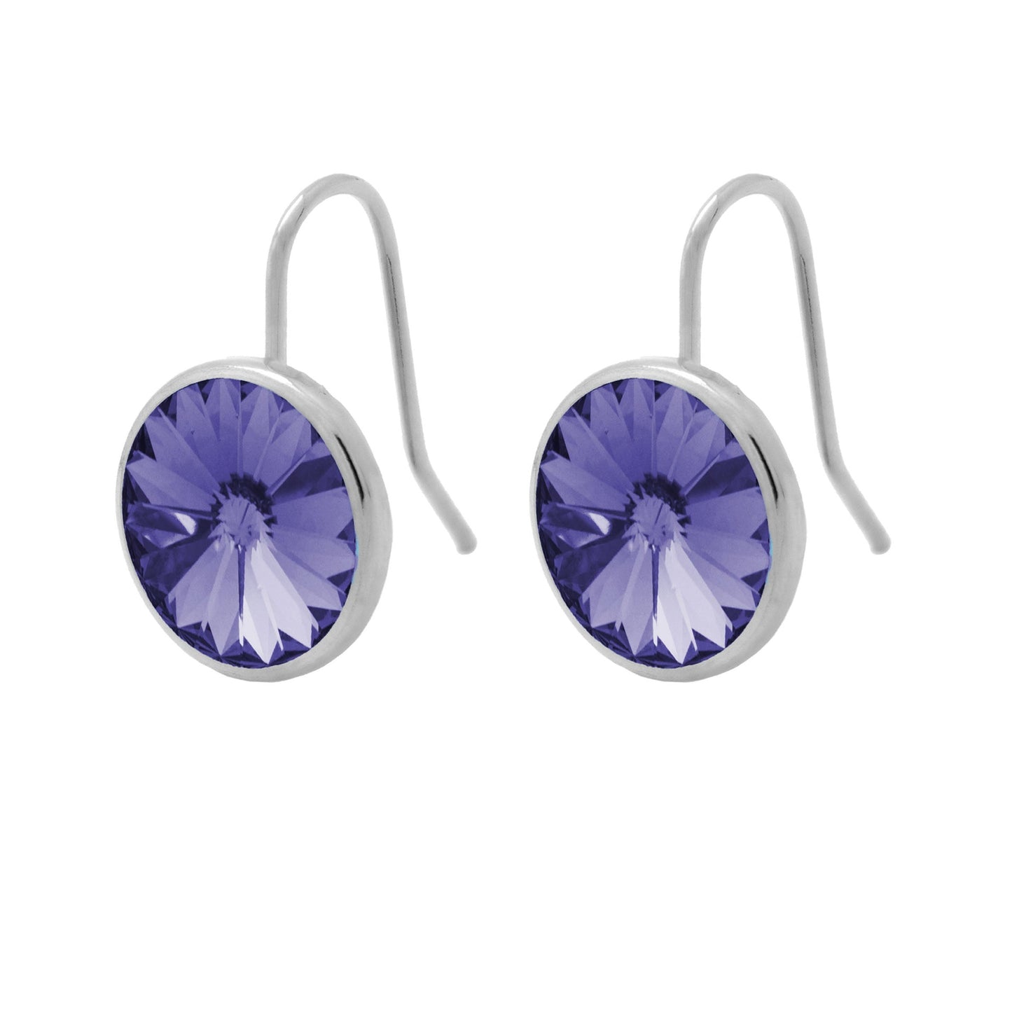 Pendientes cortos Basic Pendientes gancho cortos 15mm círculo cristal en Plata baño rodio