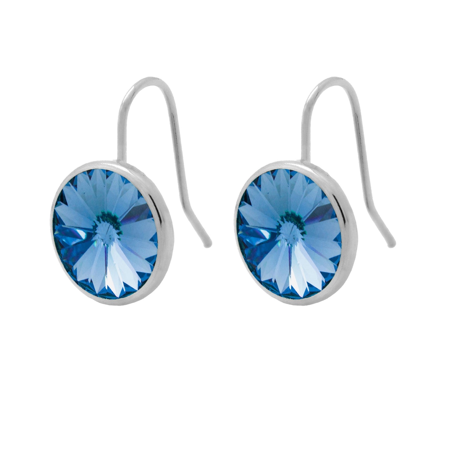 Pendientes cortos Basic Pendientes gancho cortos 15mm círculo cristal en Plata baño rodio