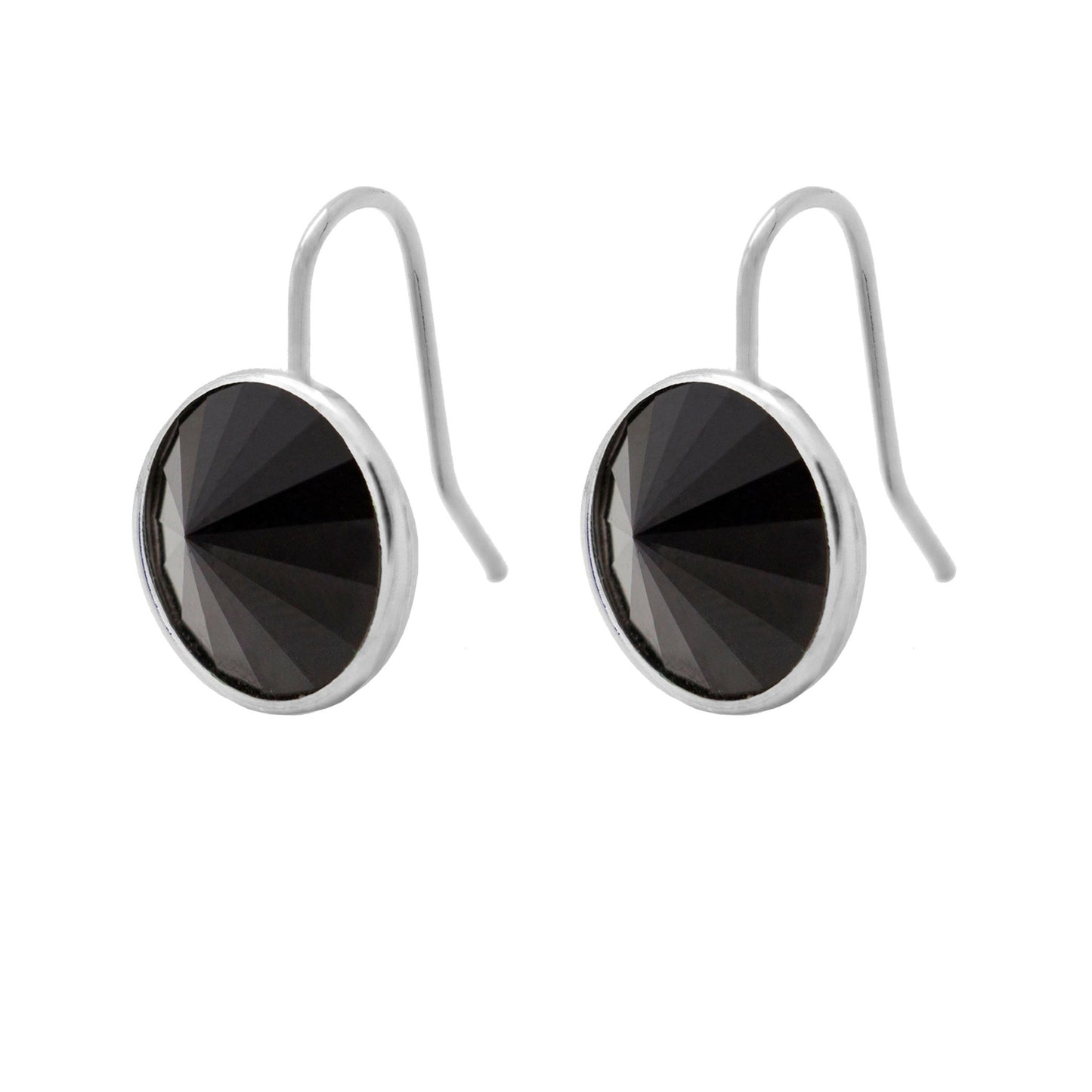 Pendientes cortos Basic Pendientes gancho cortos 15mm círculo cristal en Plata baño rodio