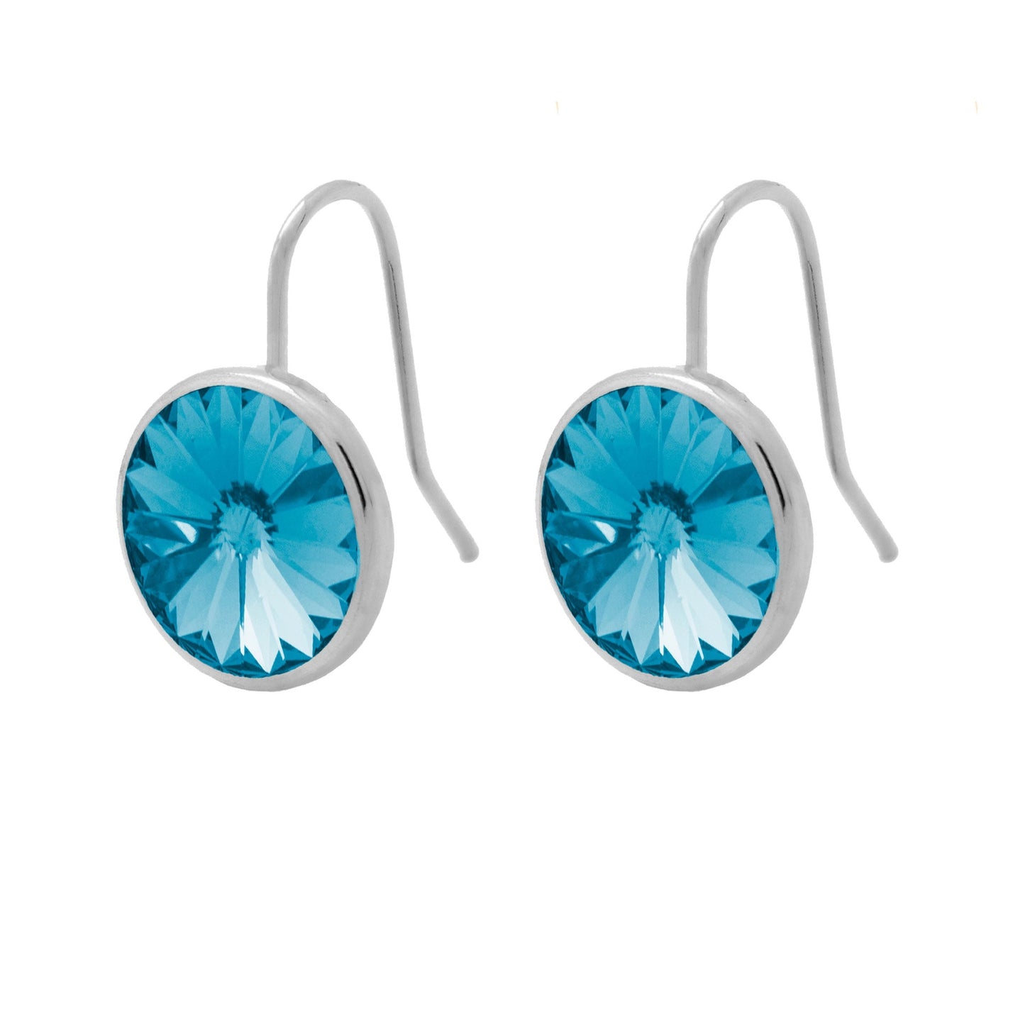 Pendientes cortos Basic Pendientes gancho cortos 15mm círculo cristal en Plata baño rodio
