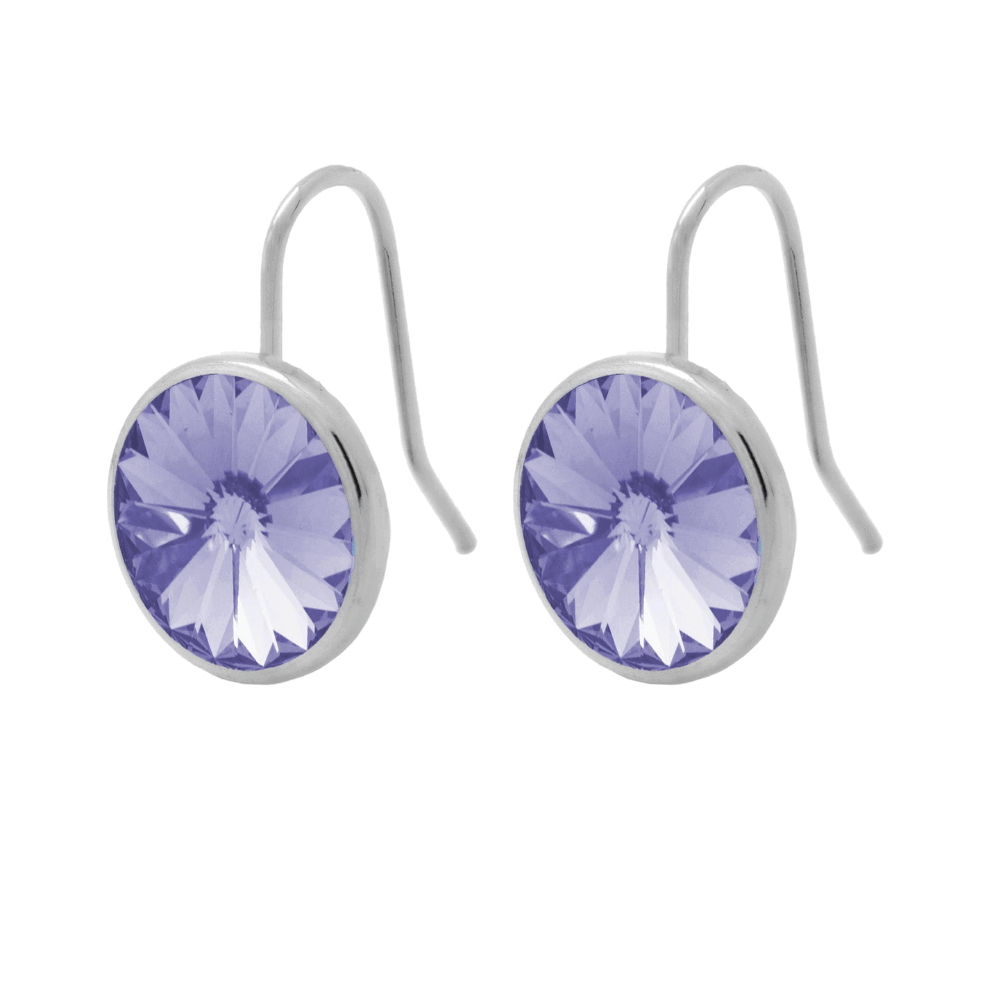 Pendientes cortos Basic Pendientes gancho cortos 15mm círculo cristal en Plata baño rodio