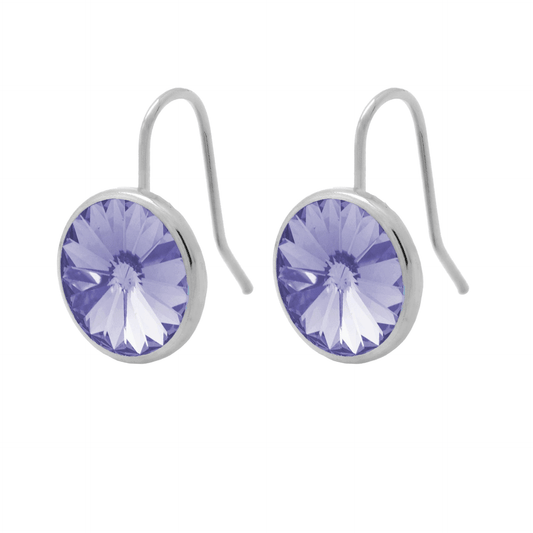 Pendientes cortos Basic Pendientes gancho cortos 15mm círculo cristal en Plata baño rodio