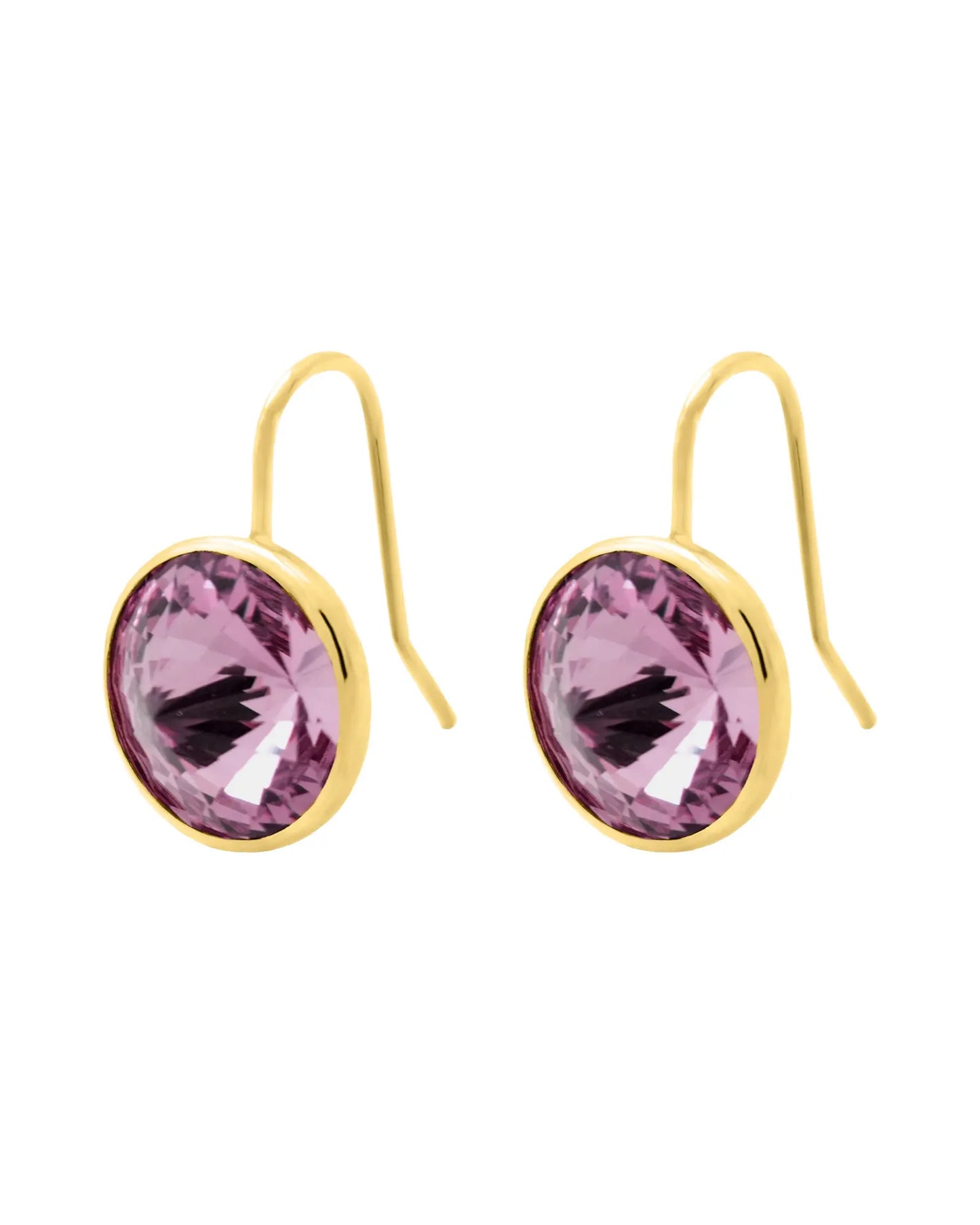 Pendientes cortos Basic Pendientes gancho cortos 15mm círculo cristal en Plata baño Oro