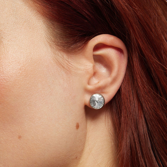 Pendientes botón Basic 11,5mm círculo cristal en Plata baño rodio