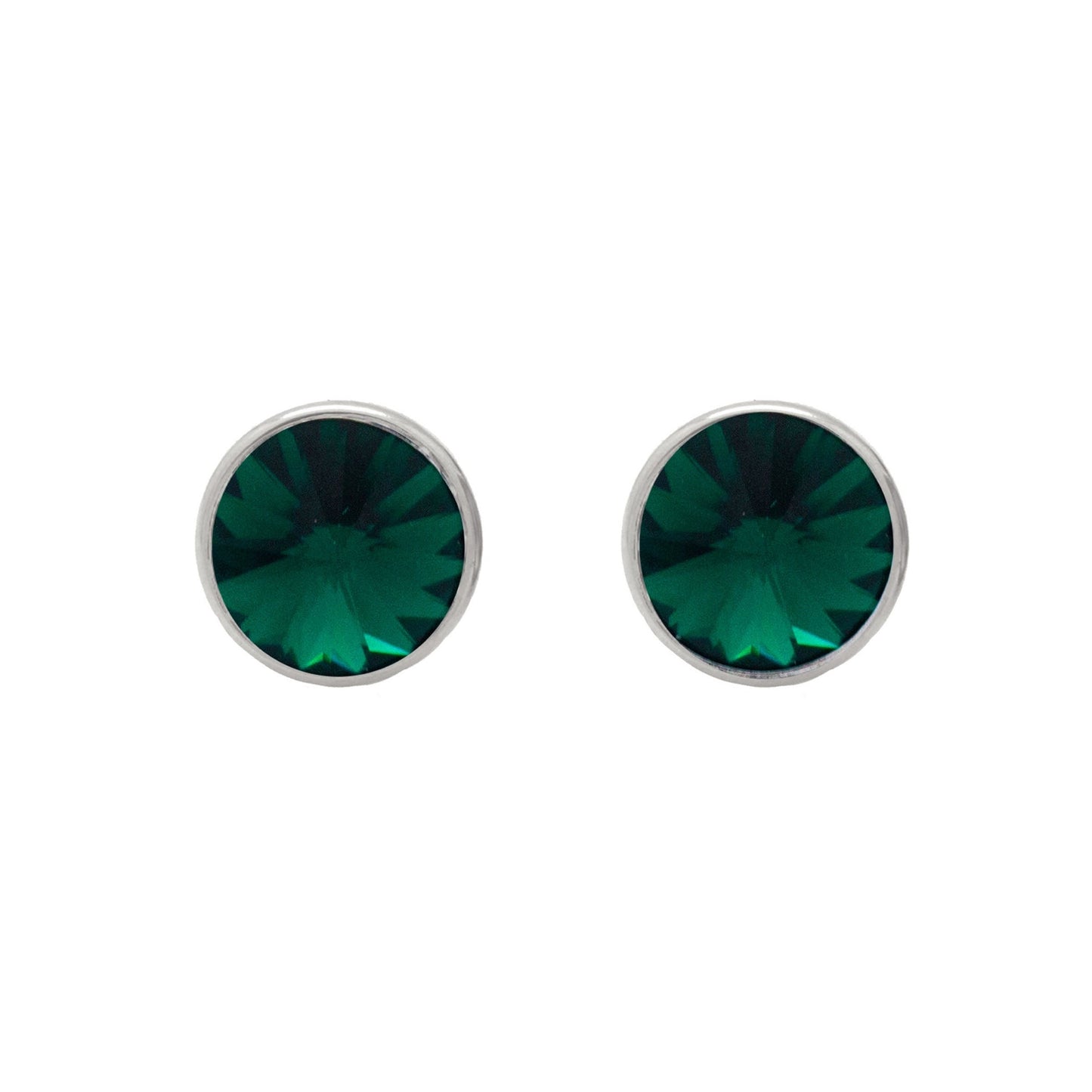 Pendientes botón Basic 11,5mm círculo cristal en Plata baño rodio