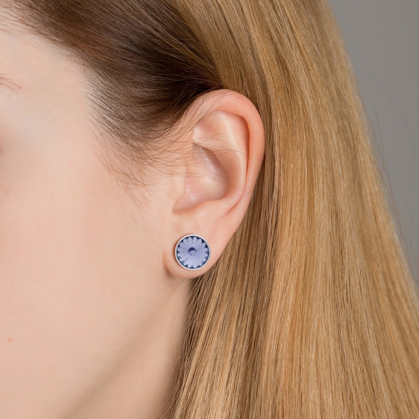 Pendientes botón Basic 11,5mm círculo cristal en Plata baño rodio