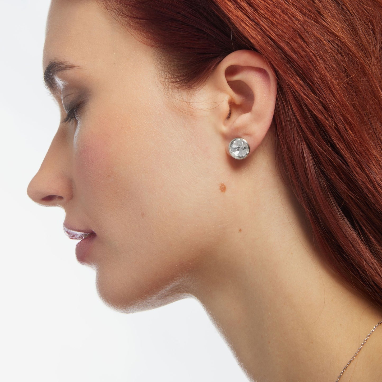 Pendientes botón Basic 11,5mm círculo cristal en Plata baño rodio