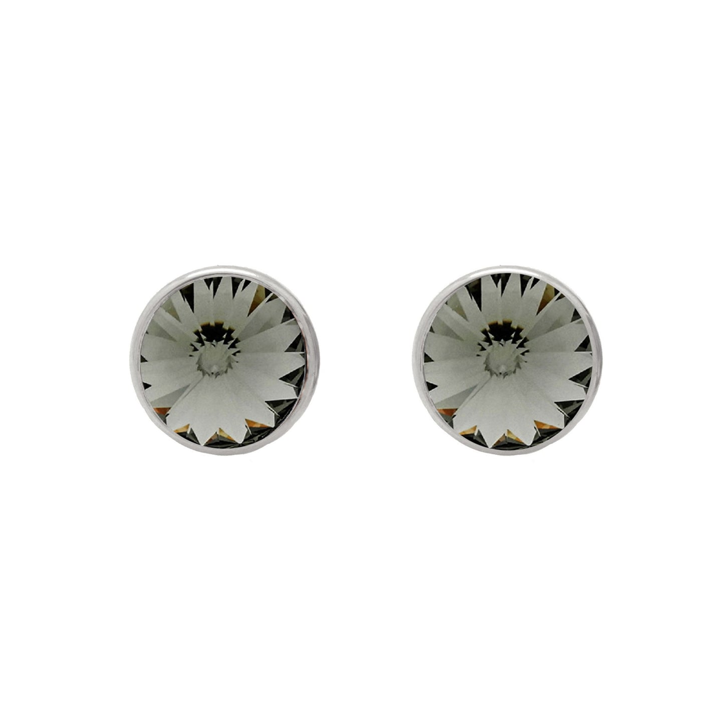 Pendientes botón Basic 11,5mm círculo cristal en Plata baño rodio
