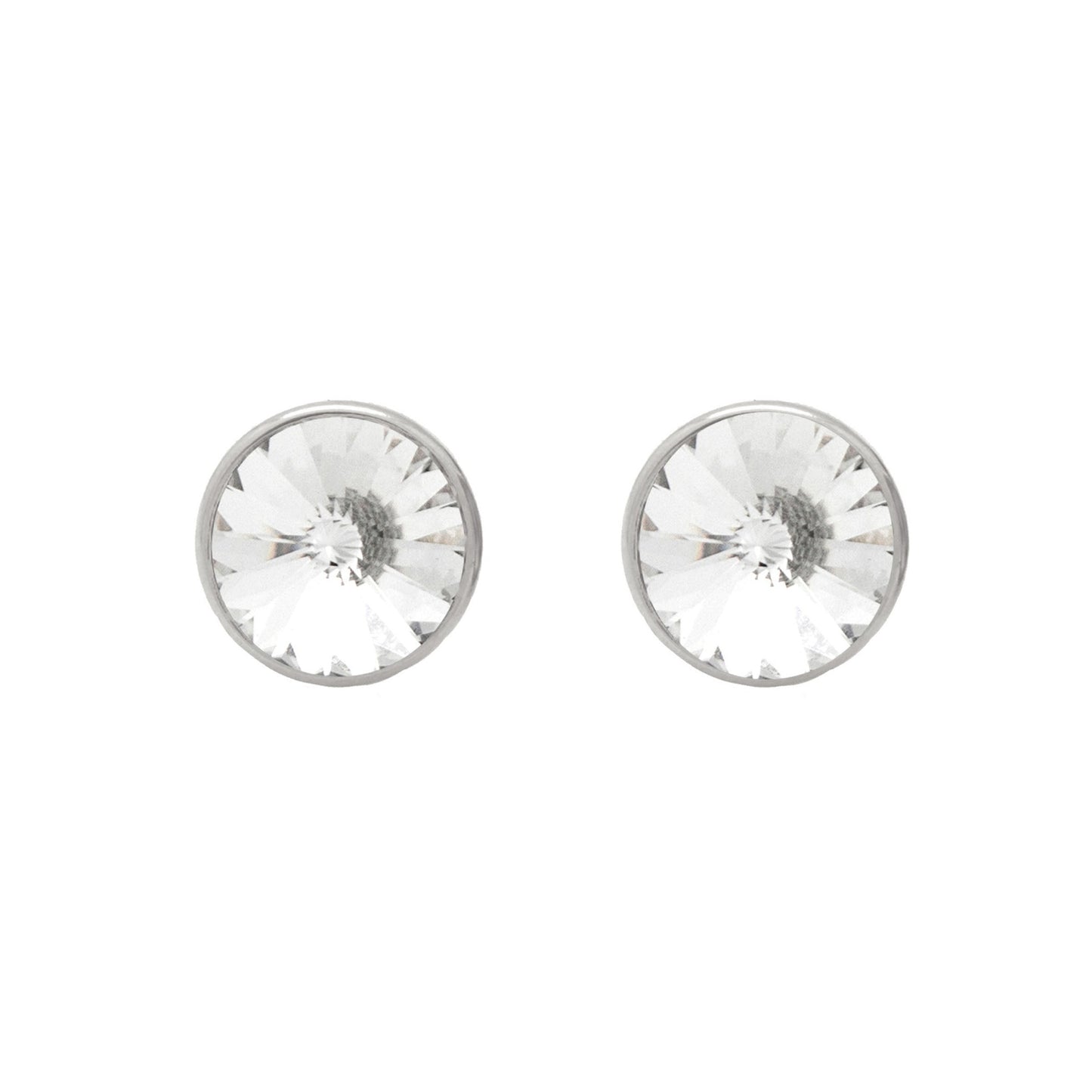 Pendientes botón Basic 11,5mm círculo cristal en Plata baño rodio