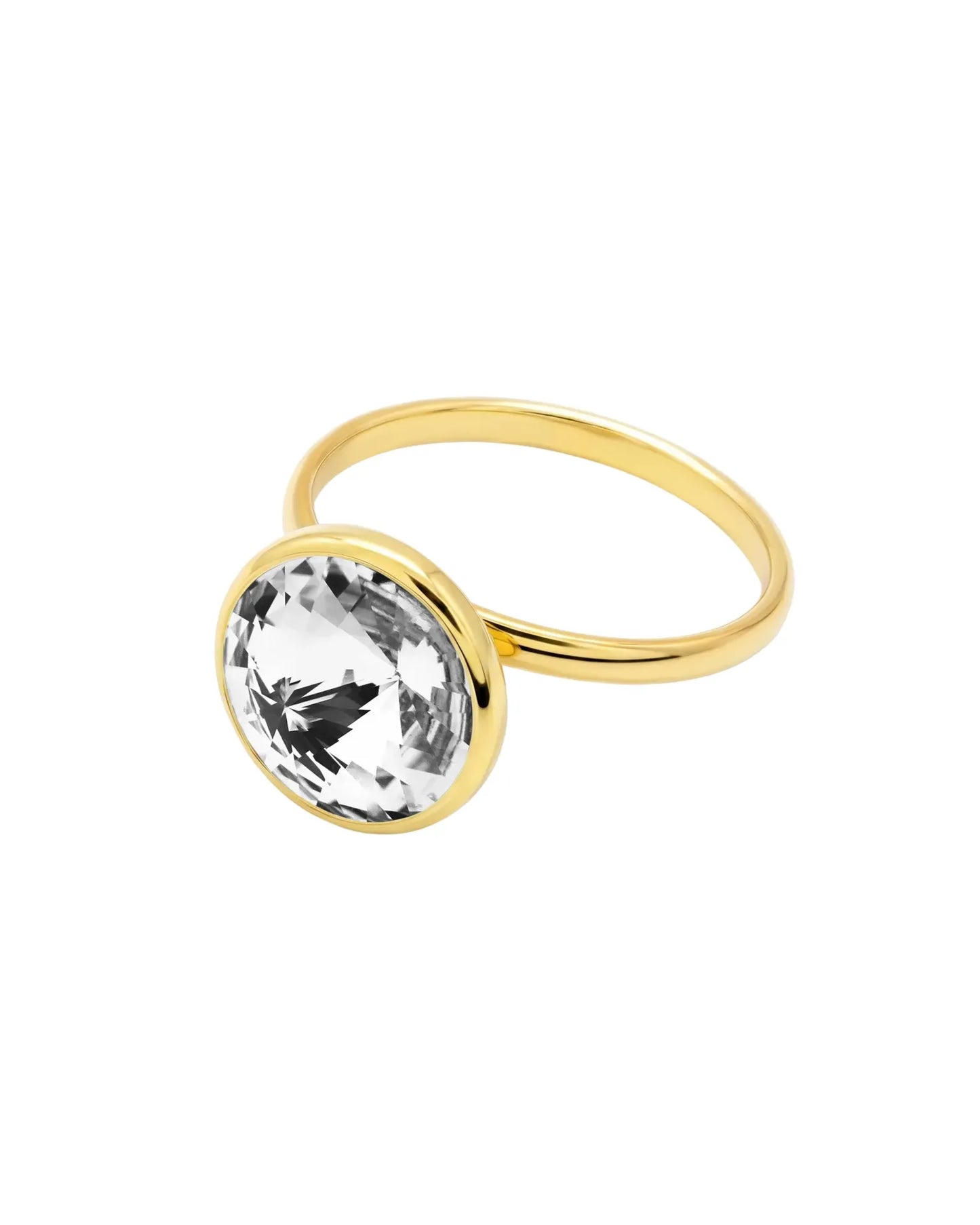 Anillo ajustable Basic 11,5mm círculo cristal en Plata baño Oro