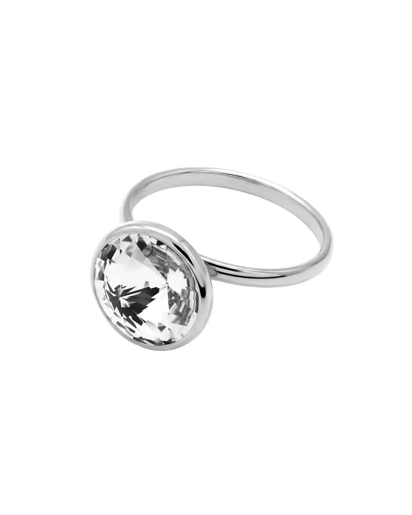 Anillo ajustable Basic 11,5mm círculo cristal en Plata baño rodio