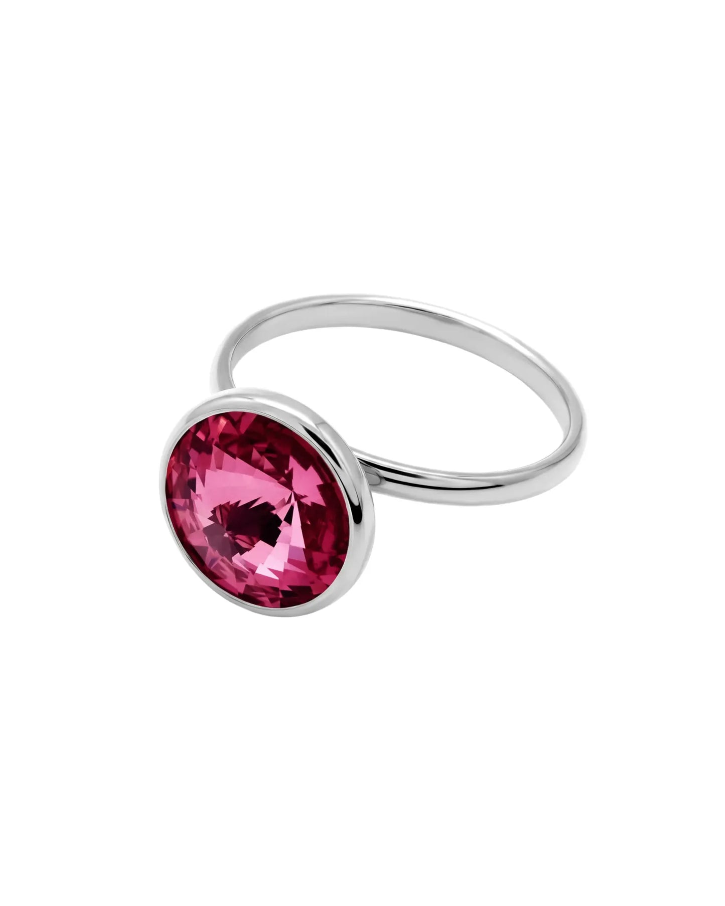 Anillo ajustable Basic 11,5mm círculo cristal en Plata baño rodio