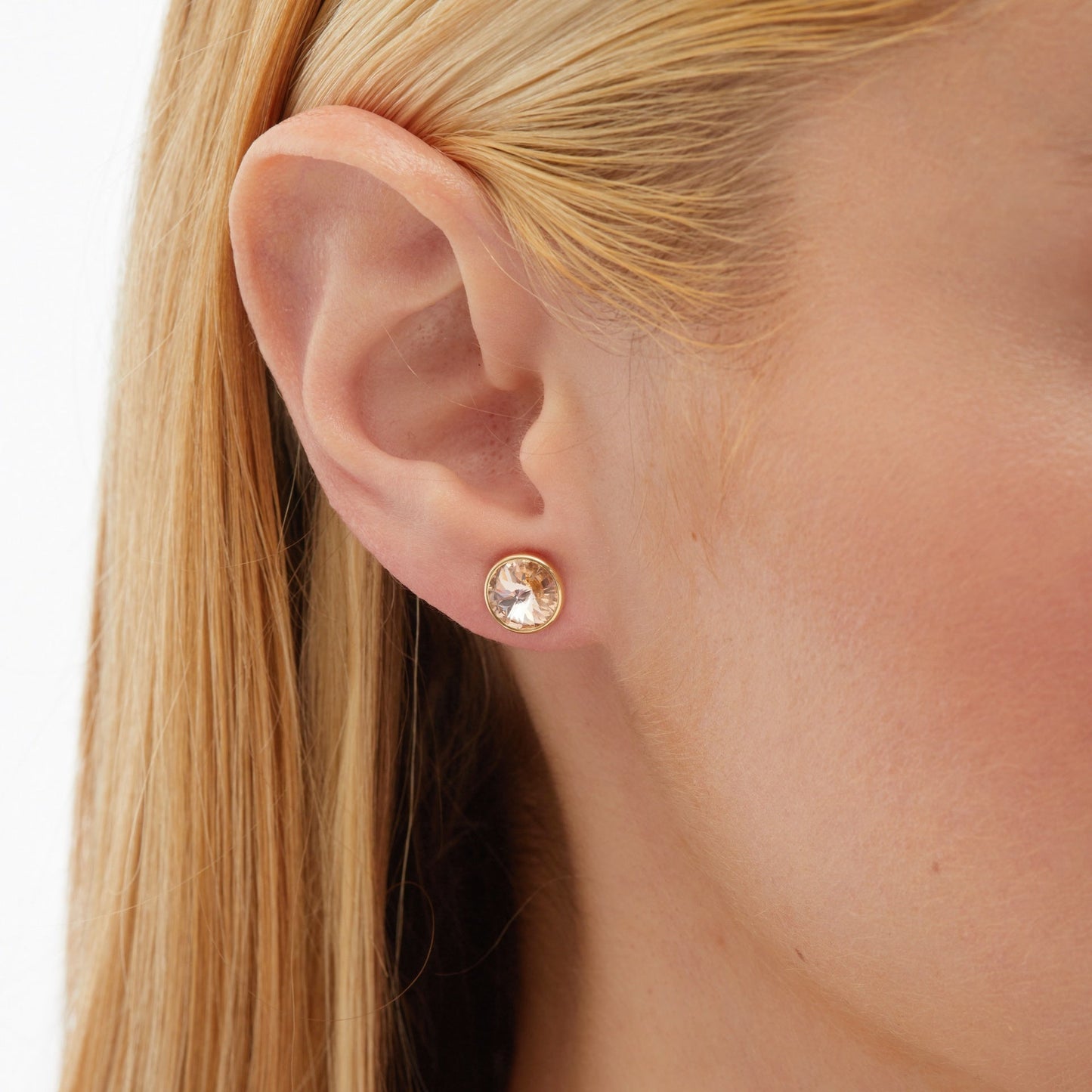 Pendientes botón Basic 9mm círculo cristal en Plata baño Oro