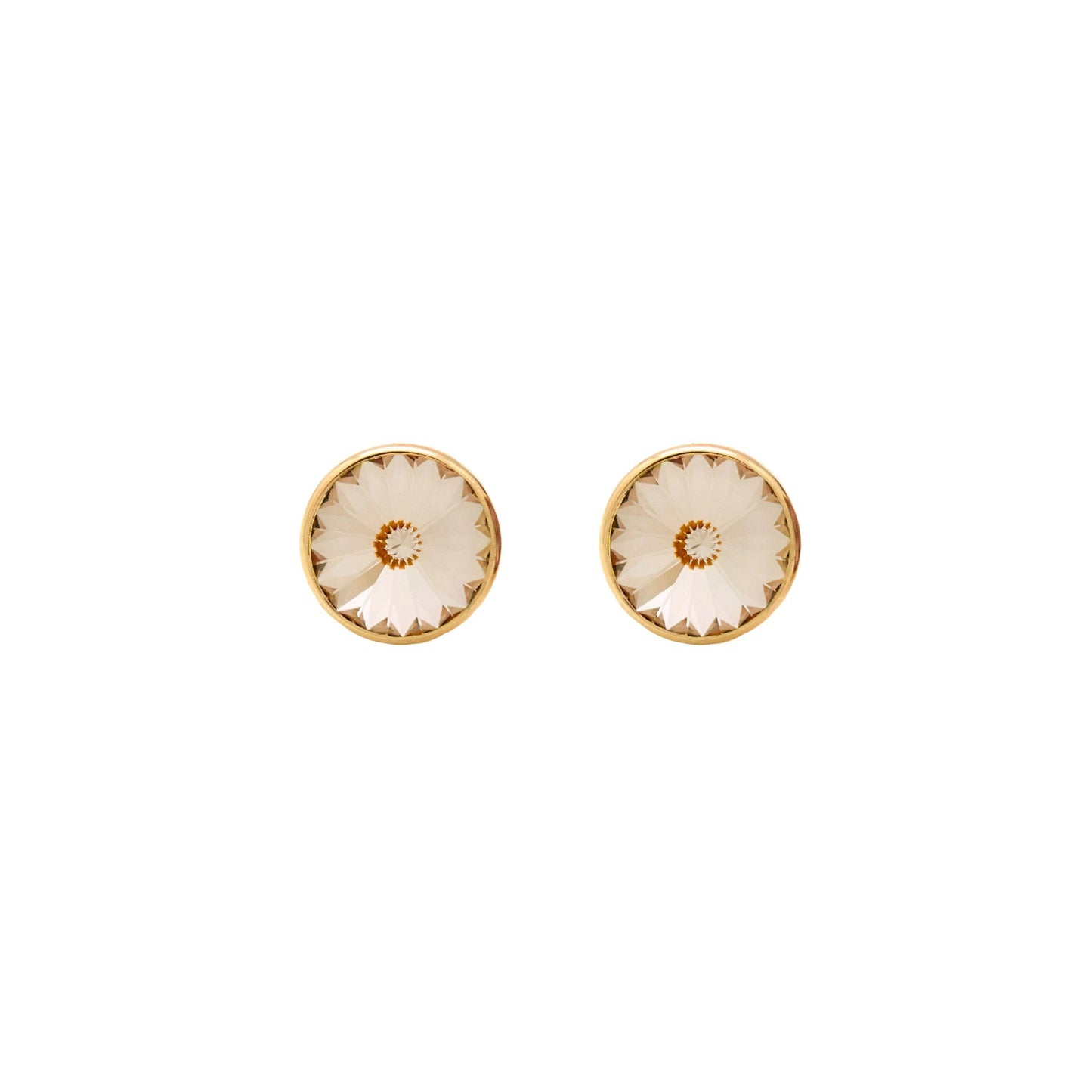 Pendientes botón Basic 9mm círculo cristal en Plata baño Oro