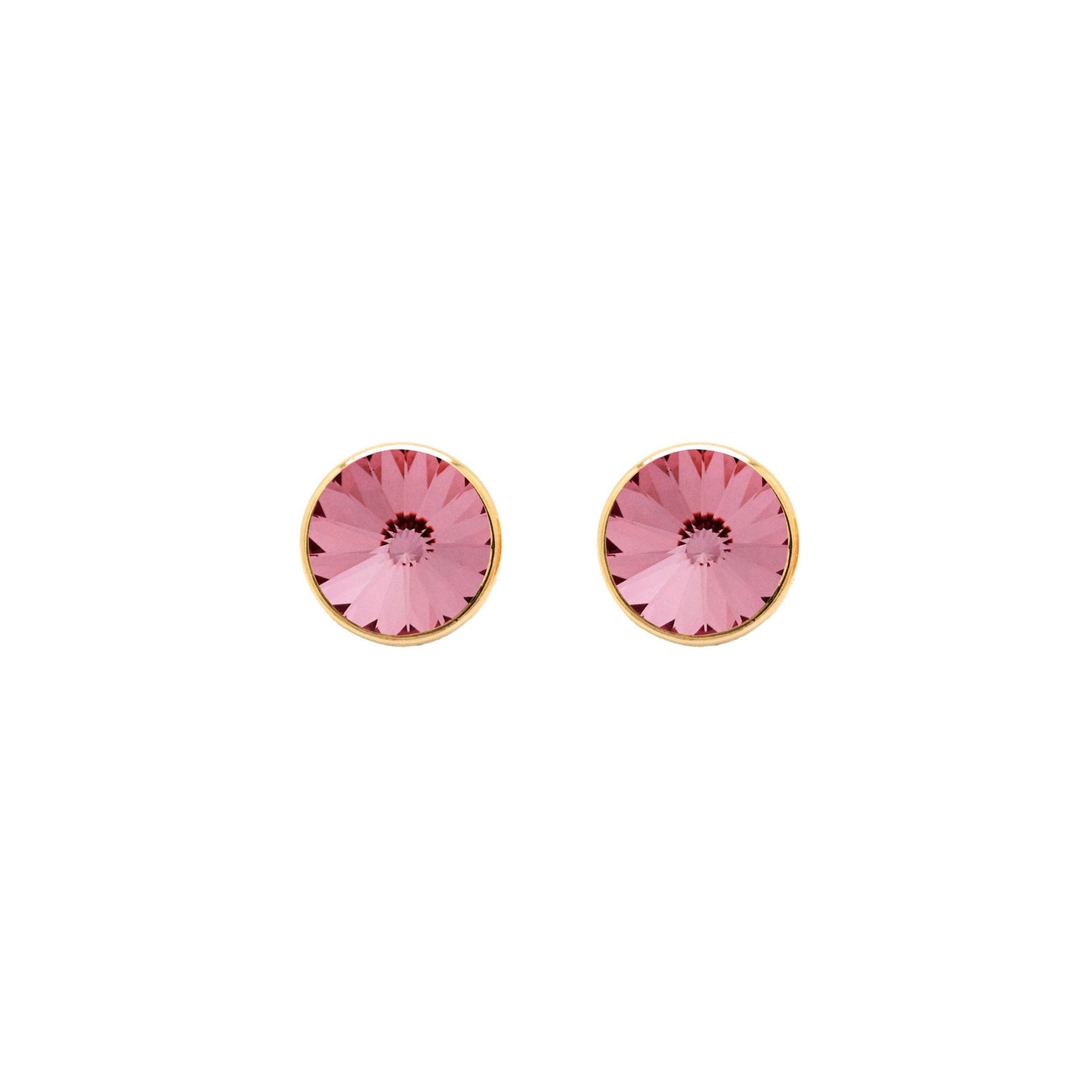 Pendientes botón Basic 9mm círculo cristal en Plata baño Oro