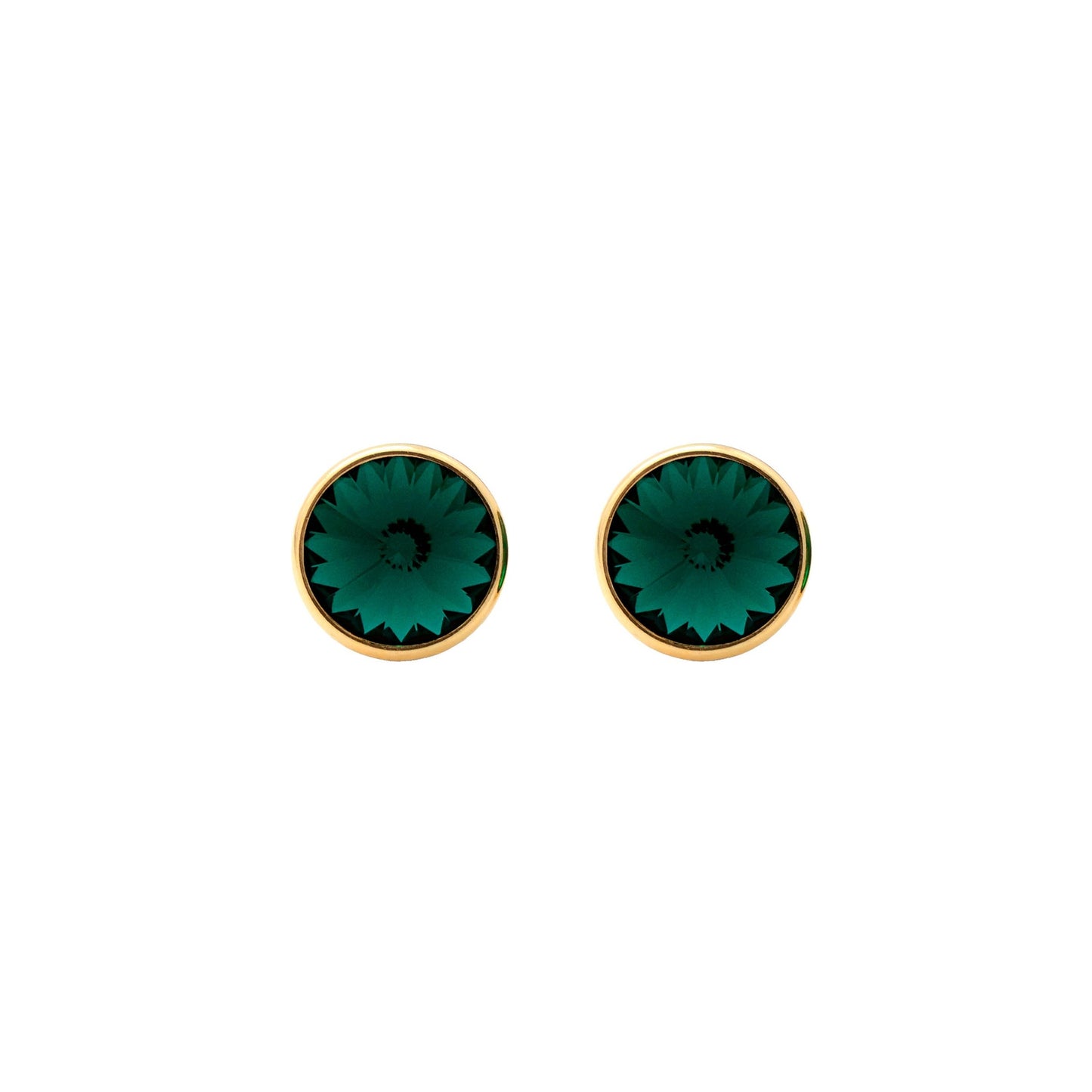 Pendientes botón Basic 9mm círculo cristal en Plata baño Oro