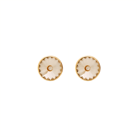 Pendientes botón Basic 9mm círculo cristal en Plata baño Oro