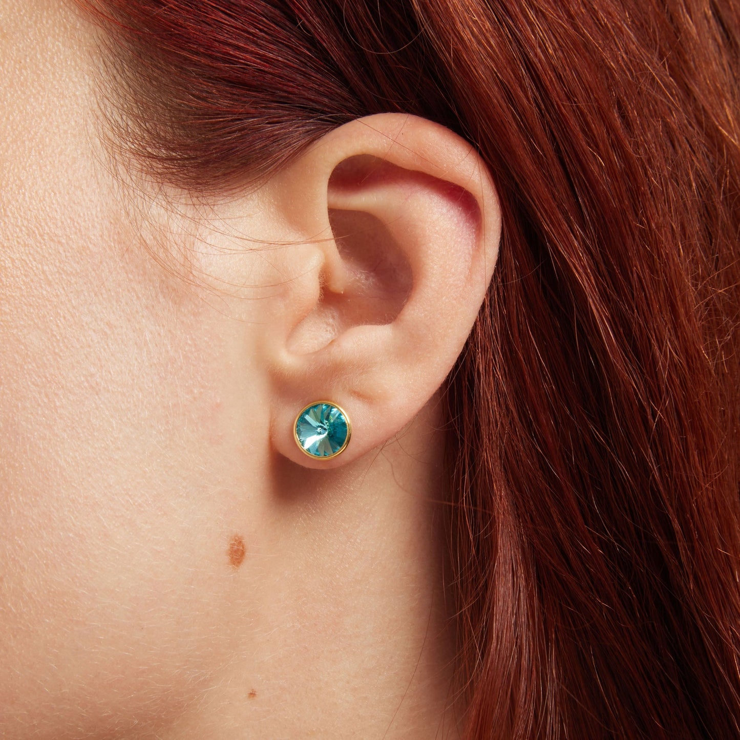 Pendientes botón Basic 9mm círculo cristal en Plata baño Oro
