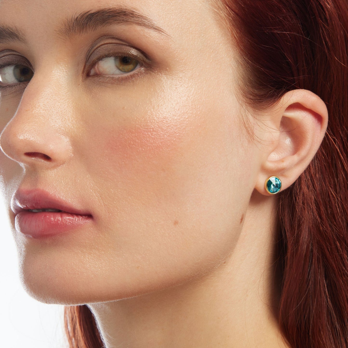 Pendientes botón Basic 9mm círculo cristal en Plata baño Oro