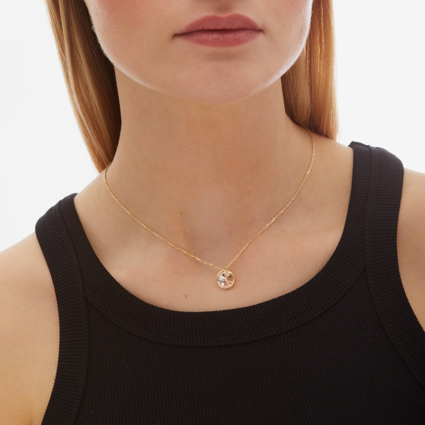 Collar corto Basic 11,5mm círculo cristal en Plata baño Oro