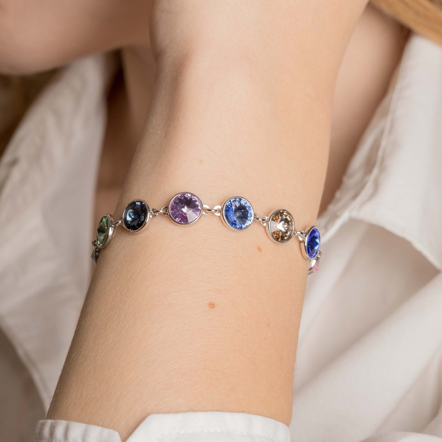 Pulsera Basic círculo 9mm cristal en Plata baño rodio