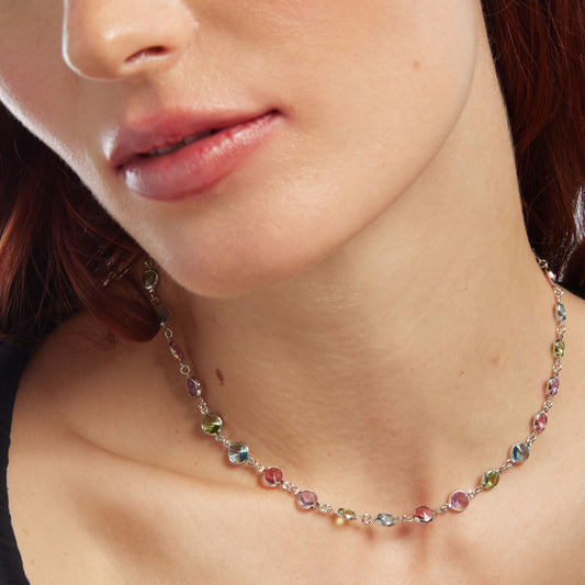 Collar corto Basic círculo 7mm cristal en Plata baño rodio